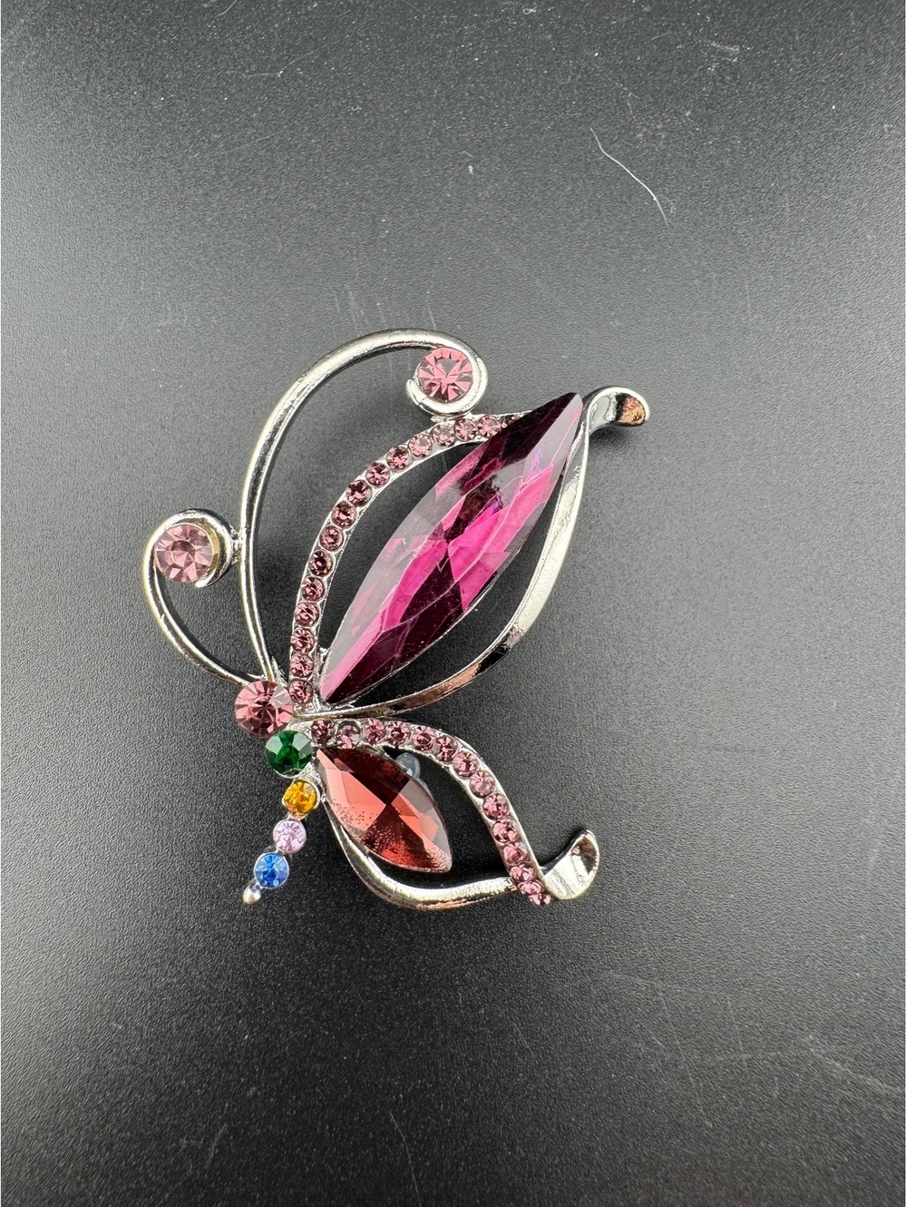 Purple Butterfly Brooch with Multicolor Rhinestones